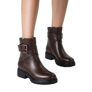 Unisa Unjezzo-R Brown Moto Ankle Boots Lug Sole Buckle Strap Womens 9M NEW